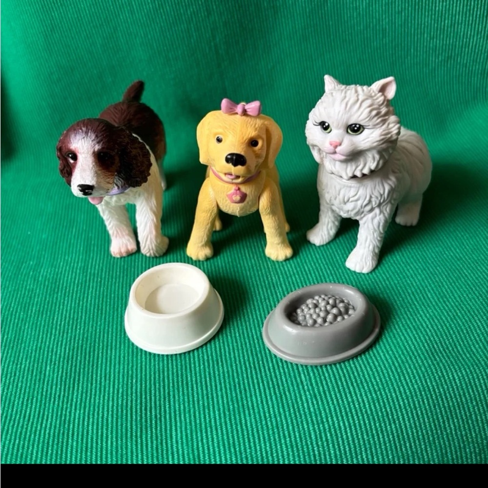 Barbie bobblehead posh pets puppy dog cat + pet bowl bobble play animal lot